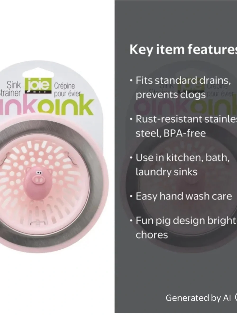 Joie Pink Piggy Sink Strainer for Kids